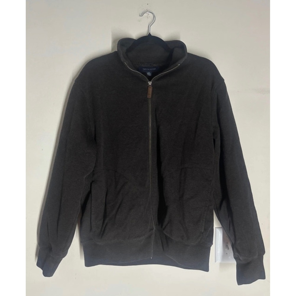 Tommy Hilfiger Mens Faux Fur Lined Full Zip Sweater Jacket Brown Medium